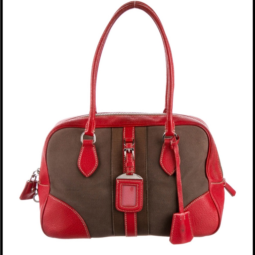 AUTHENTIC Prada Cinghiale-Trimmed Canapa Bowler Bag